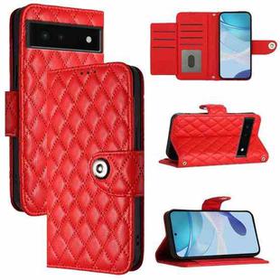 For Google Pixel 6 Rhombic Texture Flip Leather Phone Case with Lanyard(Red)