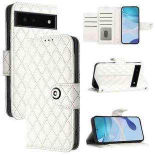 For Google Pixel 6 Rhombic Texture Flip Leather Phone Case with Lanyard(White)