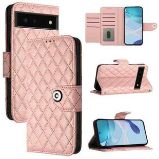 For Google Pixel 6 Rhombic Texture Flip Leather Phone Case with Lanyard(Coral Pink)