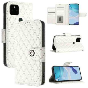 For Google Pixel 5a Rhombic Texture Flip Leather Phone Case with Lanyard(White)