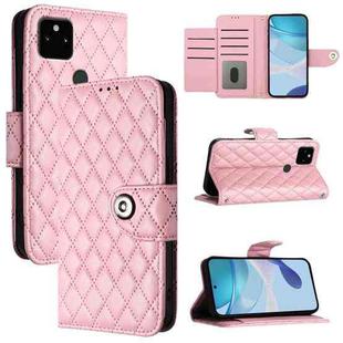 For Google Pixel 5a Rhombic Texture Flip Leather Phone Case with Lanyard(Pink)