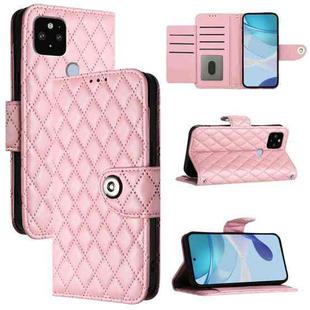 For Google Pixel 5 XL / Pixel 4a 5G Rhombic Texture Flip Leather Phone Case with Lanyard(Pink)