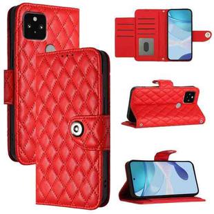 For Google Pixel 5 Rhombic Texture Flip Leather Phone Case with Lanyard(Red)