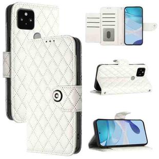 For Google Pixel 5 Rhombic Texture Flip Leather Phone Case with Lanyard(White)