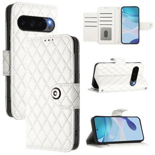 For Google Pixel 10 5G Global Rhombic Texture Flip Leather Phone Case with Lanyard(White)