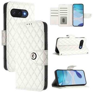 For Google Pixel 9a Rhombic Texture Flip Leather Phone Case with Lanyard(White)