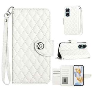 For Honor 90 Rhombic Texture Flip Leather Phone Case with Lanyard(White)