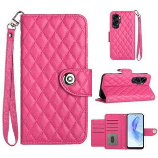 For Honor 90 Lite Rhombic Texture Flip Leather Phone Case with Lanyard(Rose Red)