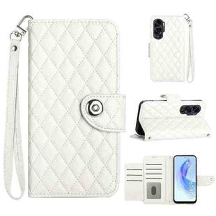 For Honor 90 Lite Rhombic Texture Flip Leather Phone Case with Lanyard(White)