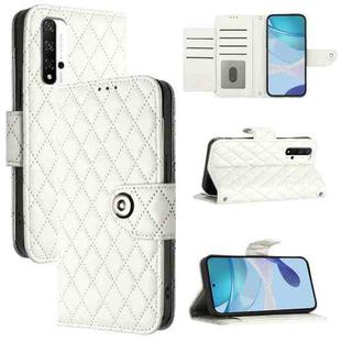 For Honor 20 / 20 Pro / 20S Rhombic Texture Flip Leather Phone Case with Lanyard(White)