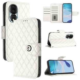 For Honor 80 Rhombic Texture Flip Leather Phone Case with Lanyard(White)