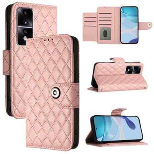 For Honor 80 GT Rhombic Texture Flip Leather Phone Case with Lanyard(Coral Pink)