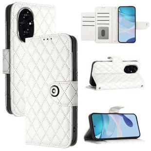 For Honor 200 Rhombic Texture Flip Leather Phone Case with Lanyard(White)