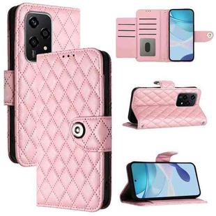 For Honor 200 Lite Global Rhombic Texture Flip Leather Phone Case with Lanyard(Pink)