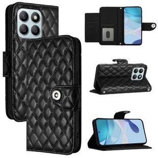 For Honor X8b Rhombic Texture Flip Leather Phone Case with Lanyard(Black)
