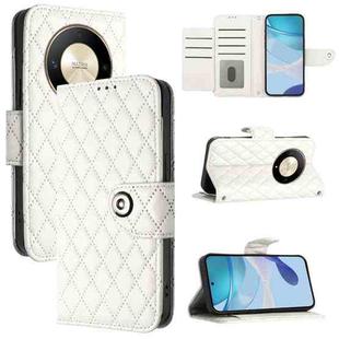 For Honor X9b / Magic6 Lite Rhombic Texture Flip Leather Phone Case with Lanyard(White)