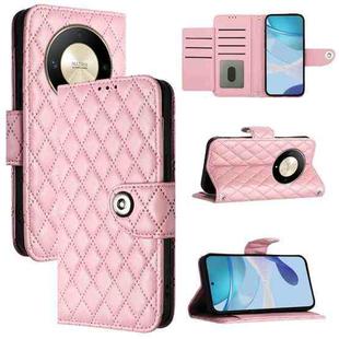 For Honor X9b / Magic6 Lite Rhombic Texture Flip Leather Phone Case with Lanyard(Pink)