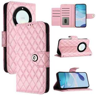 For Honor X40 / X9a / Magic5 Lite Rhombic Texture Flip Leather Phone Case with Lanyard(Pink)