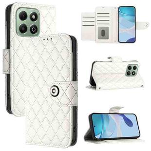 For Honor X6b Rhombic Texture Flip Leather Phone Case with Lanyard(White)