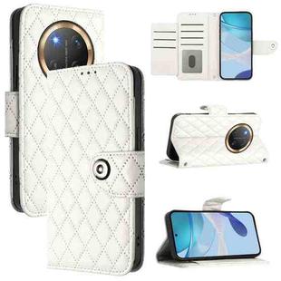 For Honor X9c 5G Global Rhombic Texture Flip Leather Phone Case with Lanyard(White)