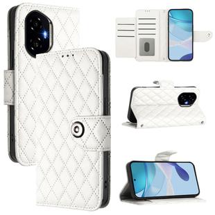 For Honor 300 5G Rhombic Texture Flip Leather Phone Case with Lanyard(White)