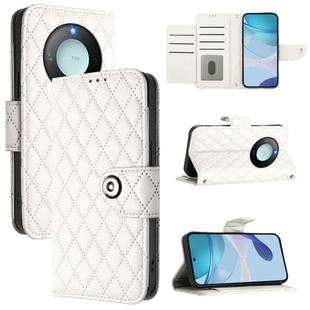 For Honor X9c Smart 5G Global Rhombic Texture Flip Leather Phone Case with Lanyard(White)