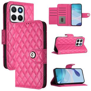 For Honor X8c 4G Global Rhombic Texture Flip Leather Phone Case with Lanyard(Rose Red)
