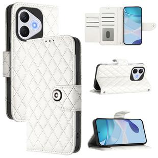 For Honor 400 Lite Rhombic Texture Flip Leather Phone Case with Lanyard(White)