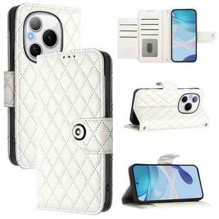 For Honor Power 5G Rhombic Texture Flip Leather Phone Case with Lanyard(White)
