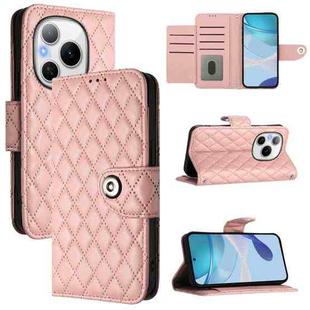 For Honor Power 5G Rhombic Texture Flip Leather Phone Case with Lanyard(Coral Pink)