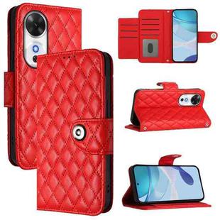 For Honor Play 60 5G Rhombic Texture Flip Leather Phone Case with Lanyard(Red)