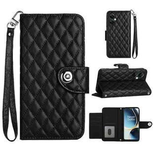 For OnePlus CE 3 Lite 5G / Nord N30 Rhombic Texture Flip Leather Phone Case with Lanyard(Black)