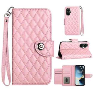 For OnePlus CE 3 Lite 5G / Nord N30 Rhombic Texture Flip Leather Phone Case with Lanyard(Pink)