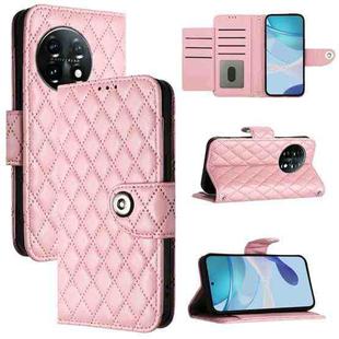 For OnePlus 11 Rhombic Texture Flip Leather Phone Case with Lanyard(Pink)