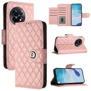 For OnePlus 11R Rhombic Texture Flip Leather Phone Case with Lanyard(Coral Pink)