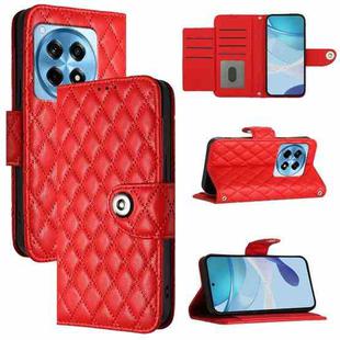 For OnePlus 12R Rhombic Texture Flip Leather Phone Case with Lanyard(Red)