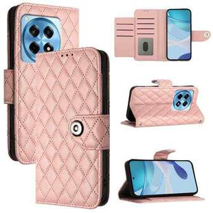 For OnePlus 12R Rhombic Texture Flip Leather Phone Case with Lanyard(Coral Pink)