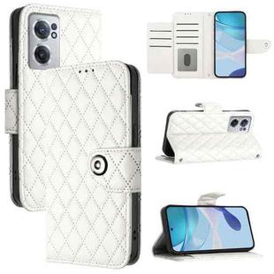 For OnePlus Nord CE 2 5G Rhombic Texture Flip Leather Phone Case with Lanyard(White)