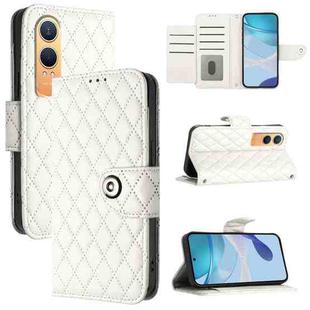 For OnePlus Nord CE4 Lite Rhombic Texture Flip Leather Phone Case with Lanyard(White)