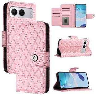 For OnePlus Nord 4 5G Rhombic Texture Flip Leather Phone Case with Lanyard(Pink)