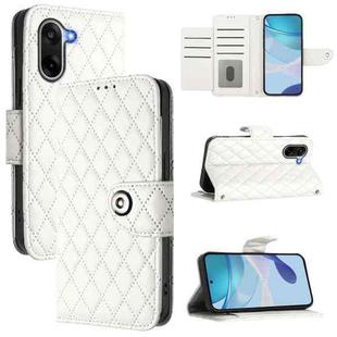 For OnePlus Ace 5 Racing Rhombic Texture Flip Leather Phone Case with Lanyard(White)