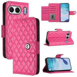 For OnePlus Nord 4 5G Global Rhombic Texture Flip Leather Phone Case with Lanyard(Rose Red)