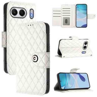 For OnePlus Nord 4 5G Global Rhombic Texture Flip Leather Phone Case with Lanyard(White)