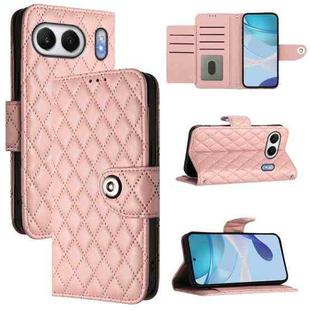 For OnePlus Nord 4 5G Global Rhombic Texture Flip Leather Phone Case with Lanyard(Coral Pink)