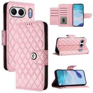 For OnePlus Nord 4 5G Global Rhombic Texture Flip Leather Phone Case with Lanyard(Pink)