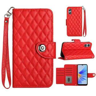 For OPPO A17 Rhombic Texture Flip Leather Phone Case with Lanyard(Red)