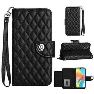 For OPPO A38 4G / A18 4G Rhombic Texture Flip Leather Phone Case with Lanyard(Black)