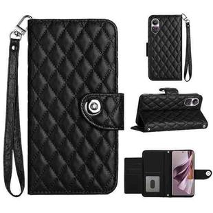 For OPPO Reno10 / Reno10 Pro Global Rhombic Texture Flip Leather Phone Case with Lanyard(Black)