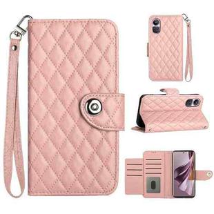 For OPPO Reno10 / Reno10 Pro Global Rhombic Texture Flip Leather Phone Case with Lanyard(Coral Pink)
