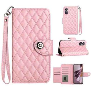 For OPPO Reno10 / Reno10 Pro Global Rhombic Texture Flip Leather Phone Case with Lanyard(Pink)